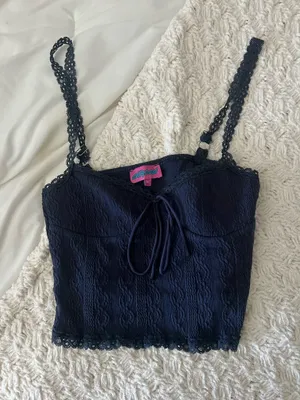 Edikted Navy Lace Tank Top thumbnail 1