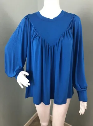 NWT Women's Ann Taylor V-Yoke Shirred Blouse Top in Blue Sz Medium thumbnail 2