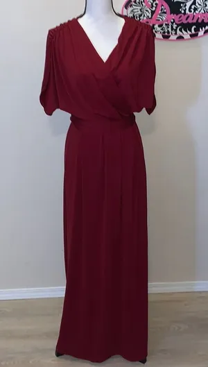 Angvns Amazon dark red ruched open sleeves maxi dress thumbnail 1