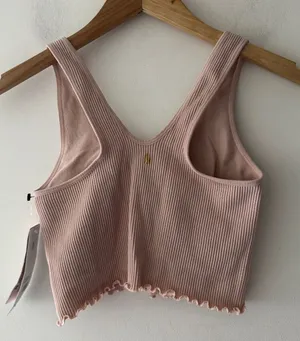Spiritual Gangster Light Pink Ribbed‎ Amor Crop Tank Lined Shelf Bra thumbnail 1