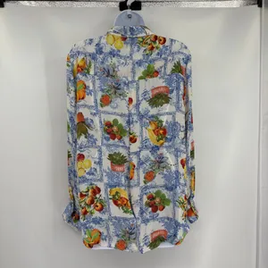 Rose + Olive Fruit Toile Button Shirt Sz L Euro Summer Cottage Resort Peaches thumbnail 8