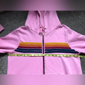 Aviator Nation 5 Stripe Hoodie in Heather Pink Rainbow Stripe Size Medium READ thumbnail 14