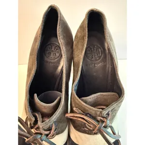 Tory Burch Stella Oxford Pumps Size 8.5 Color Block Suede Chunky Heel Lace Up thumbnail 4