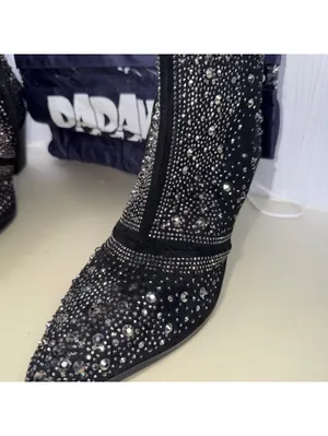 DADAWEN Black Rhinestone Western Ankle Boots Size 8 thumbnail 5