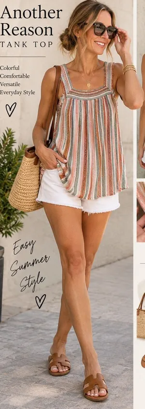 Another Reason Women’s Smocked Striped Knit Tank Top Fitted Small W-213 thumbnail 1