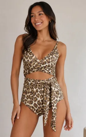 Aerie Leopard Print Wrap One-Piece Swimsuit Sz M thumbnail 1