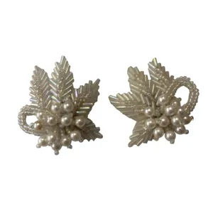Vintage Pearl Bead White Opalescence Shoe Clips 2" x 2" Wedding Event New thumbnail 3