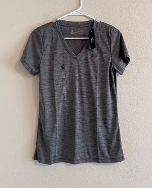 NWT Under Armour Gray Heather V-Neck Performance Tee thumbnail 1