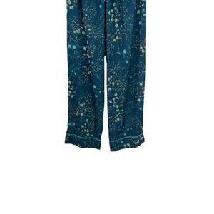 Bed To Brunch Botanical Pajama Lounge Pants Teal Satin Feel Drawstring Small‎ thumbnail 8