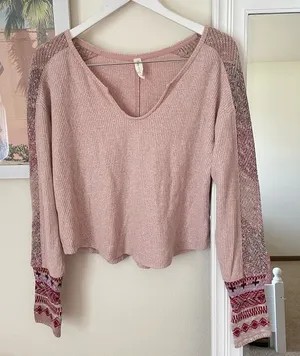Anthropologie Daily Practice Mixed Knit Cuff Thermal Top Size Medium thumbnail 1