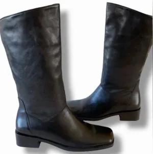 Naturalizer Vintage leather boots, pull on, black, square toe box and heel, sz 7 thumbnail 1
