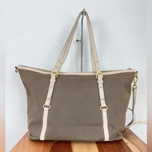 Pre-Owned Prada Beige/Brown Jacquard Logo Canvas‎ And Leather Top Handle thumbnail 3