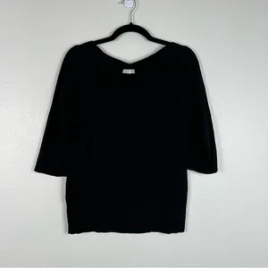 WHITE House Black Market Knit 3/4 Sleeve Sweater Black‎ Sz M thumbnail 6