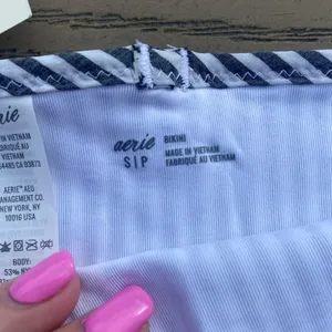 NWT aerie small gingham ruffle stripe bikini bottom swim bottom blue white thumbnail 3