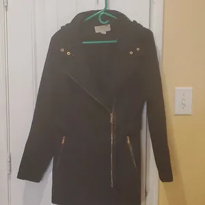 Michael Kors asymmetric zip up belted hooded coat. Size M thumbnail 2
