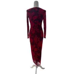 Taylor Women’s Purple/Red Long Sleeve Ruched Maxi Foral Dress, Size 4 thumbnail 5
