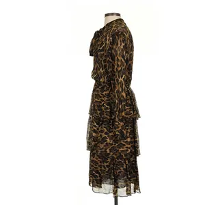 Ottod'Ame Brown Leopard Tiered Ruffle Midi Dress Size 4 Mob Wife Indie thumbnail 4