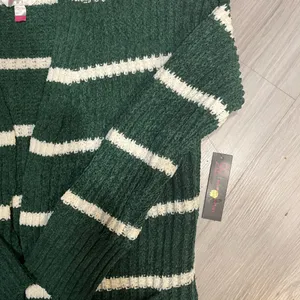 No Boundaries Forest Green and White Striped‎ Cardigan thumbnail 4