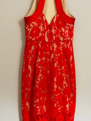 ABS Allen Schwartz Red Floral Lace Halter Dress Sheath Cocktail Wedding Guest 4 thumbnail 12