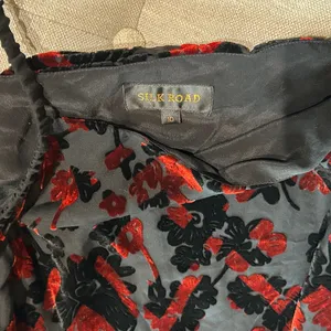 Silk Road 100% Silk Maroon Velvet Black Sheer Floral Double Layered Maxi Dress thumbnail 6
