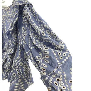 Olivaceous eyelet embroidered ruffle top cropped flirty romantic blue white S thumbnail 2