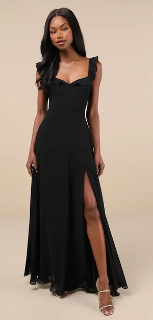 NWT Lulus Dreamy Admiration Black Ruffled Maxi Dress Gala Banquet Ball Size S thumbnail 1