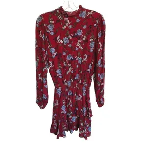 Yumi Kim Red Floral Ruffle Tiered Mini Dress Long Sleeve Smocked Waist Size‎ S thumbnail 7