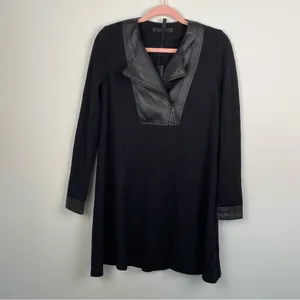 NWT BCBGMAXAZRIA Faux Leather Bib Mini Dress Black XXS thumbnail 2