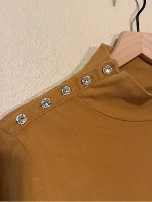 J.Crew Turtleneck Perfect-Fit Ribbed Turtleneck with Jewel Buttons Size Medium thumbnail 3
