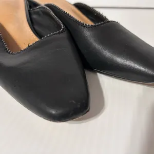 Mi.iM black leather slide mules block heel shoe fits size 9 thumbnail 6