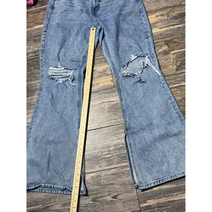 Rock & Roll‎ Denim High Rise Flare Distressed Light Wash Jeans 29x34 Split Hem thumbnail 8