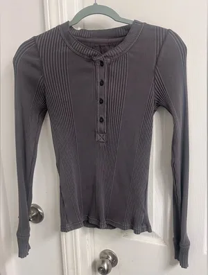 Aerie Charcoal Long Sleeve Henley Top Jrs. thumbnail 1