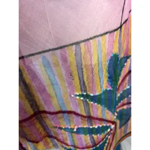 Boho Abstract Floral Scarf Pink Colorful Pattern Fringe Border Oversized Wrap thumbnail 5
