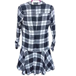 NEW Sam Edelman Plaid Gingham Dress Long Sleeve‎ Black White Collar Size 2 thumbnail 6