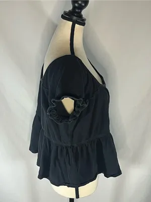 Madewell Black Ruffle Sleeve Peplum Top Square Neck Knit Shirt Medium thumbnail 5