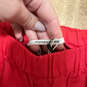 Pomandere | NWT Women's Red Linen Elastic Waist Straight‎ Leg Pants, EU 40, US S thumbnail 3
