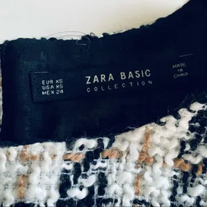 Zara Tweed Houndstooth Peplum Top Fringe Trim Contrast Blouse XS EUC thumbnail 9