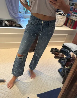 ASOS DESIGN Petite Rhinestone Embellished Ripped Jeans Size 24 thumbnail 1