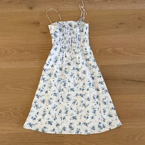Reformation Midi Dress Floral Linen Christen Size 0 White Blue thumbnail 4