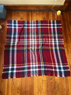 Garage Plaid Blanket Scarf in Red, Navy & White thumbnail 3