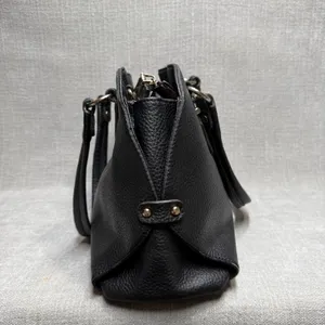 Black Padlock Faux Leather Satchel Handbag Purse Gold Padlock‎ Detail Medium thumbnail 3