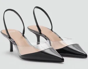 New Mango Black Pointed Slingback Pump with Clear Panel Accent Sz 8,5 thumbnail 1