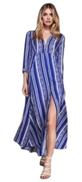Free People‎ After The Storm Maxi Dress Button Front Paisley 3/4 Sleeve Boho thumbnail 1