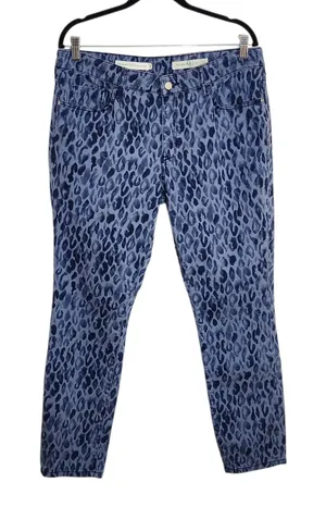 Pilcro Blue Leopard Print Mid-Rise Skinny Jeans Size 32/Size 14 thumbnail 1