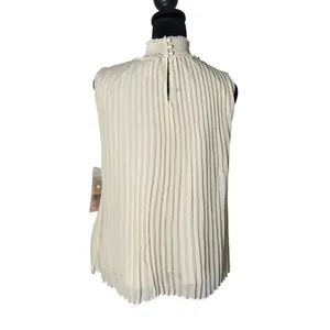 Nanette Lepore Pleated Mock Neck Blouse Ivory Sleeveless Top Womens M Read thumbnail 4