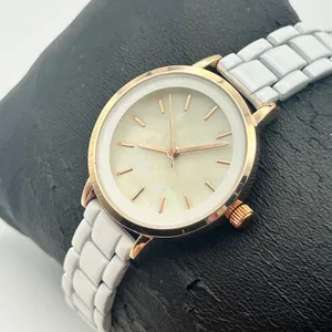 Rose-gold Case White Band Stainless Steel Watch Working New Battery thumbnail 2