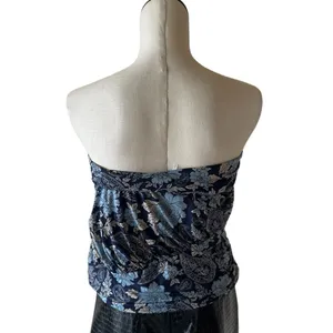 NWOT Free People Ruched Bandeau Tube Top in Blue Floral Paisley Large thumbnail 5