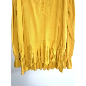 Free People Summer Struttin Mini Dress Golden Yellow Henley Waffle Ruffle Medium thumbnail 5