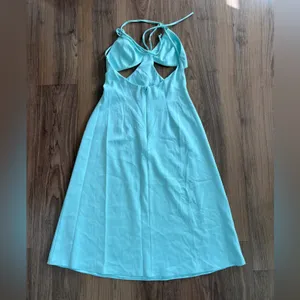 Samantha Sipos $450 Butterfly Slip Cutout Halter Teal Dress‎ Spring Cocktail thumbnail 5