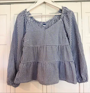 Old Navy blue gingham cotton tiered swing blouse small thumbnail 2